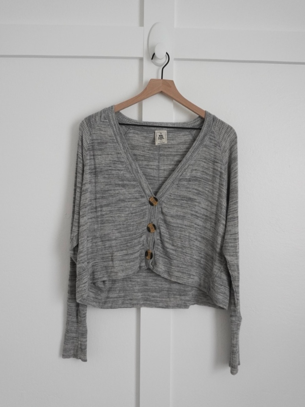 Free People V-Neck Cardigan Sweater Heathered Grey